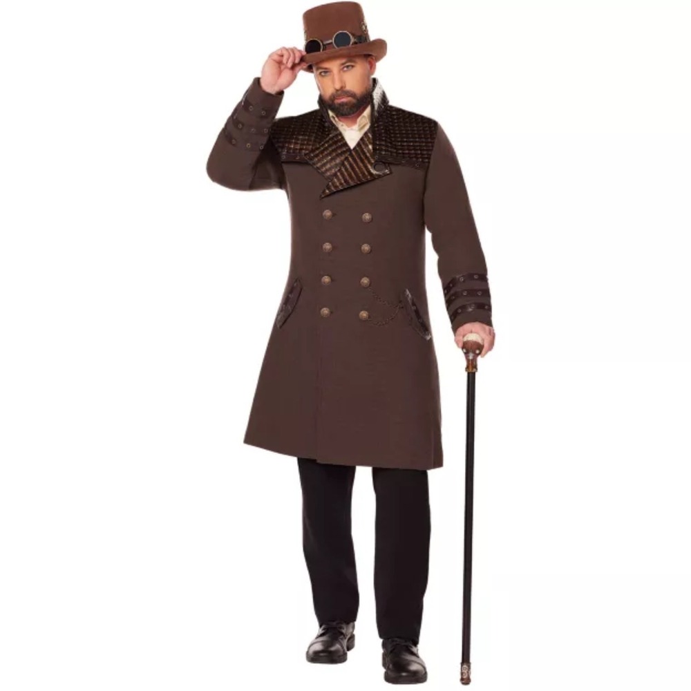 Spirit Halloween Steampunk Renegade Long Coat Brown Victorian Cosplay Mens Large